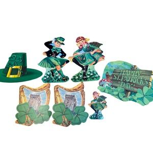 Vintage Dennison St Patricks Day Die Cutouts 7 Piece Set Leprechaun Shamrock